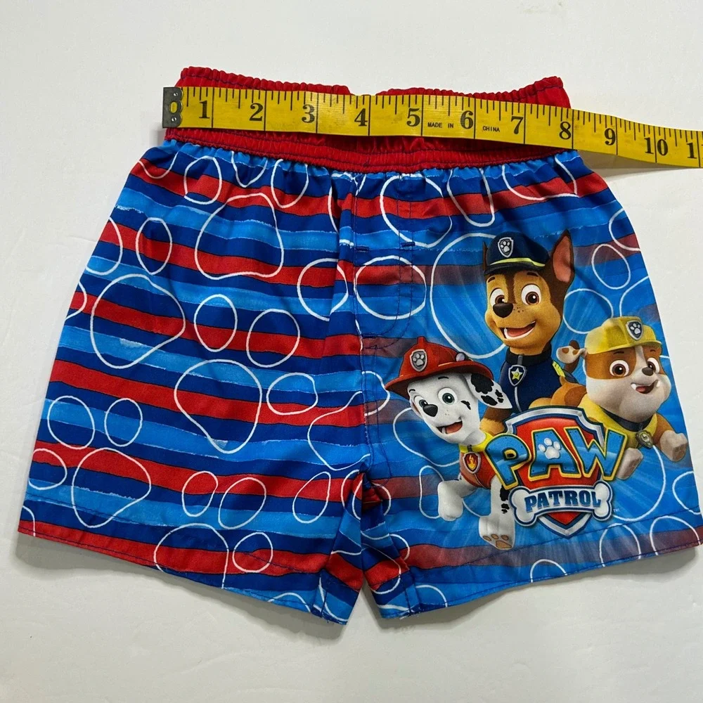 Kids Paw Patrol Swim Trunks Blue Red Paw Print Elastic‎ Size 2T